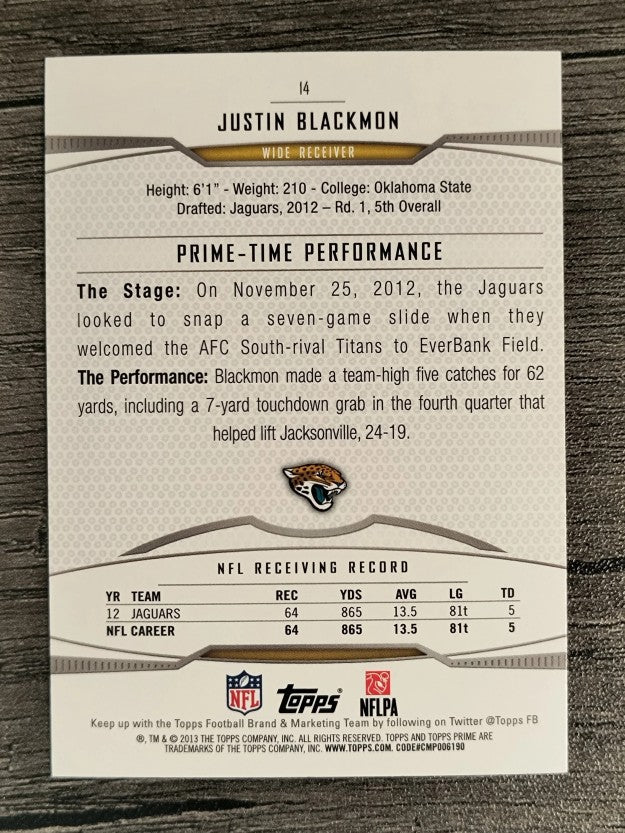 2013 Topps Prime Retail #14 Justin Blackmon