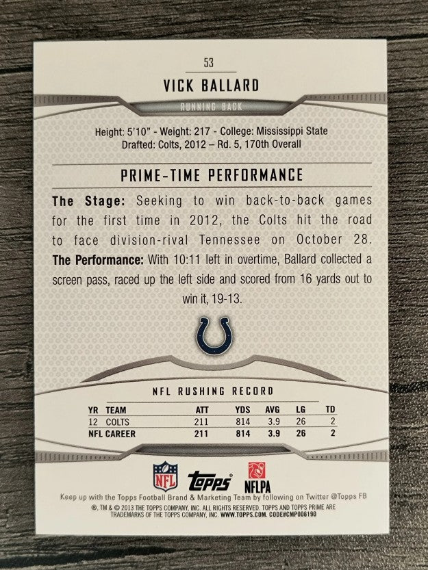 2013 Topps Prime Retail #53 Vick Ballard