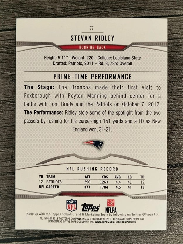 2013 Topps Prime Retail #77 Stevan Ridley