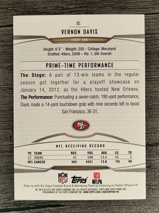 2013 Topps Prime Retail #85 Vernon Davis