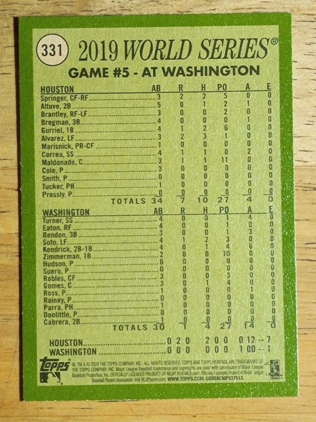 2020 Topps Heritage #331 Gerrit Cole WS HL
