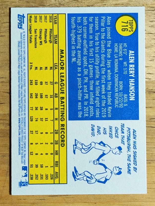 2019 Topps Heritage #716 Alen Hanson SP