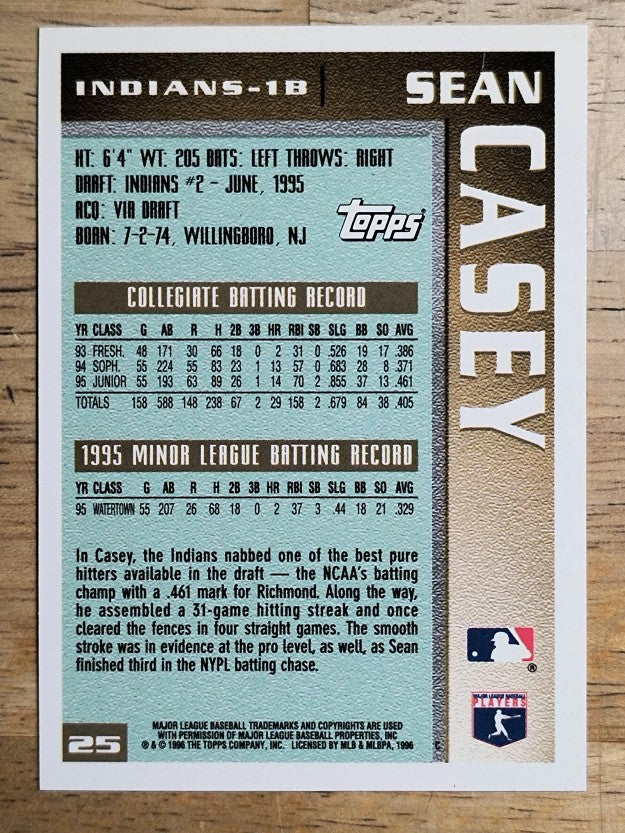 1996 Topps #25 Sean Casey RC