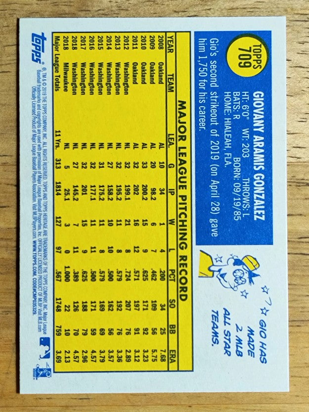 2019 Topps Heritage #709 Gio Gonzalez SP
