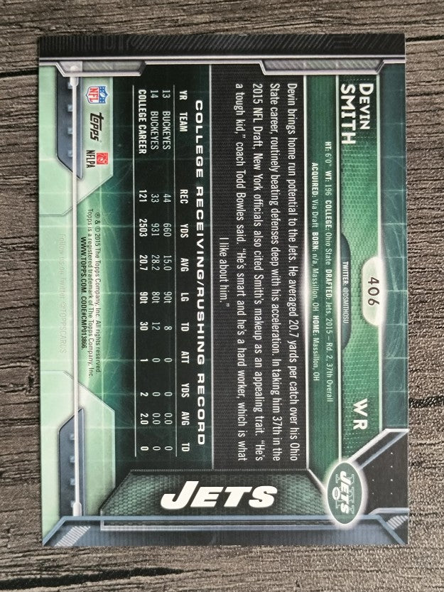 2015 Topps #406A Devin Smith RC/ball in left arm