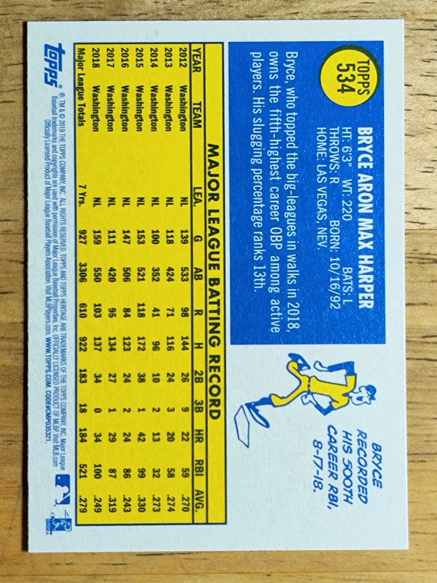 2019 Topps Heritage #534 Bryce Harper