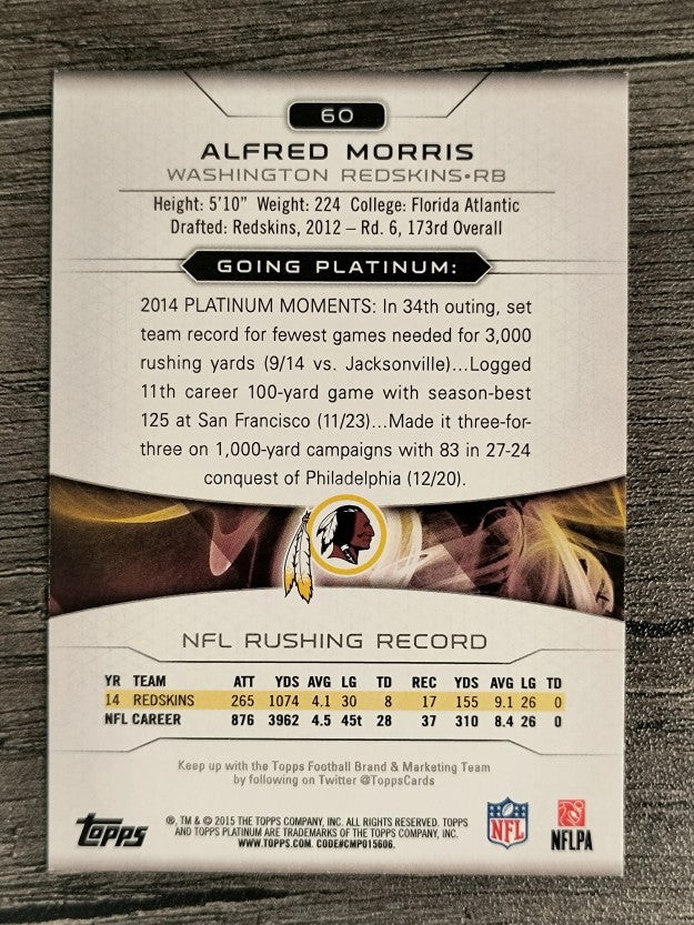 2015 Topps Platinum #60 Alfred Morris