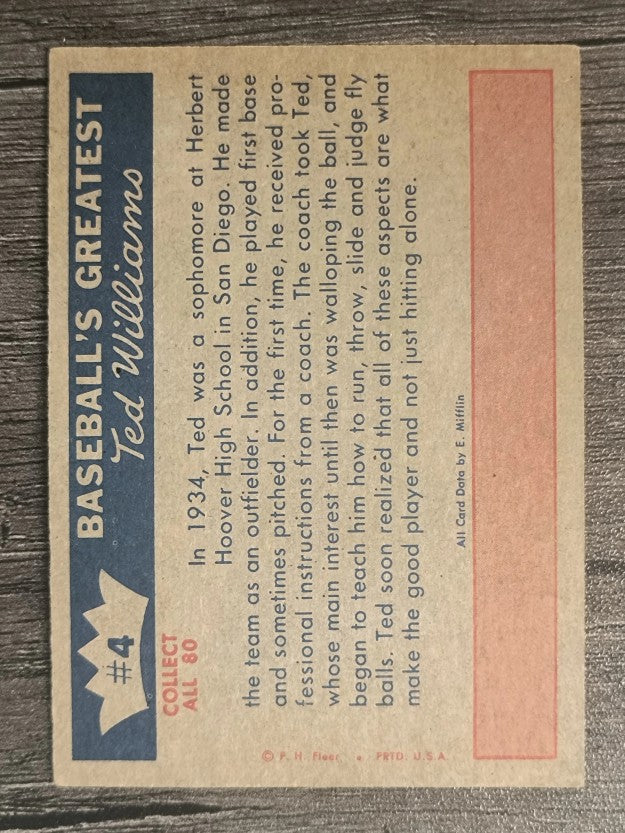 1959 Fleer Ted Williams #4 Learns Fine Points (EX)