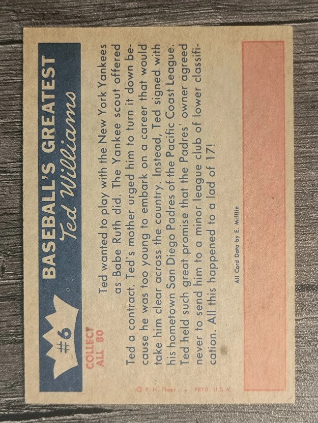 1959 Fleer Ted Williams #6 Ted Turns Pro (EXMT)