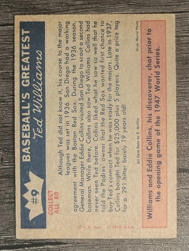 1959 Fleer Ted Williams #9 Ted Williams/Eddie Collins (EXMT)