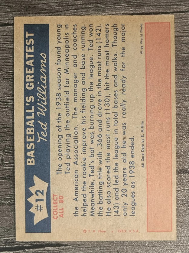 1959 Fleer Ted Williams #12 Burning Up Minors (EXMT)