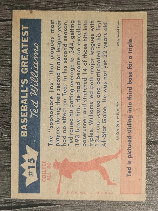 1959 Fleer Ted Williams #15 Licks Sophomore Jinx (EXMT)