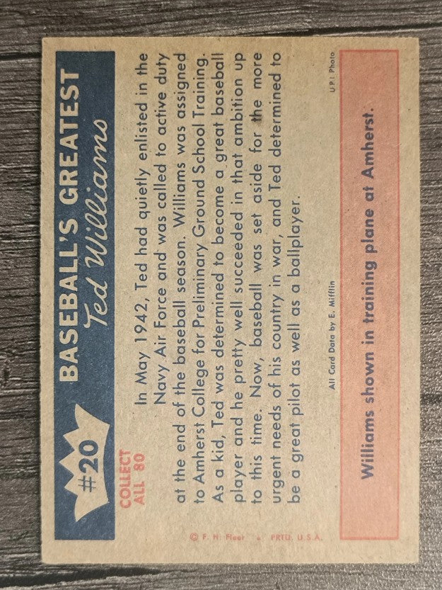 1959 Fleer Ted Williams #20 On to Naval Training (EXMT)