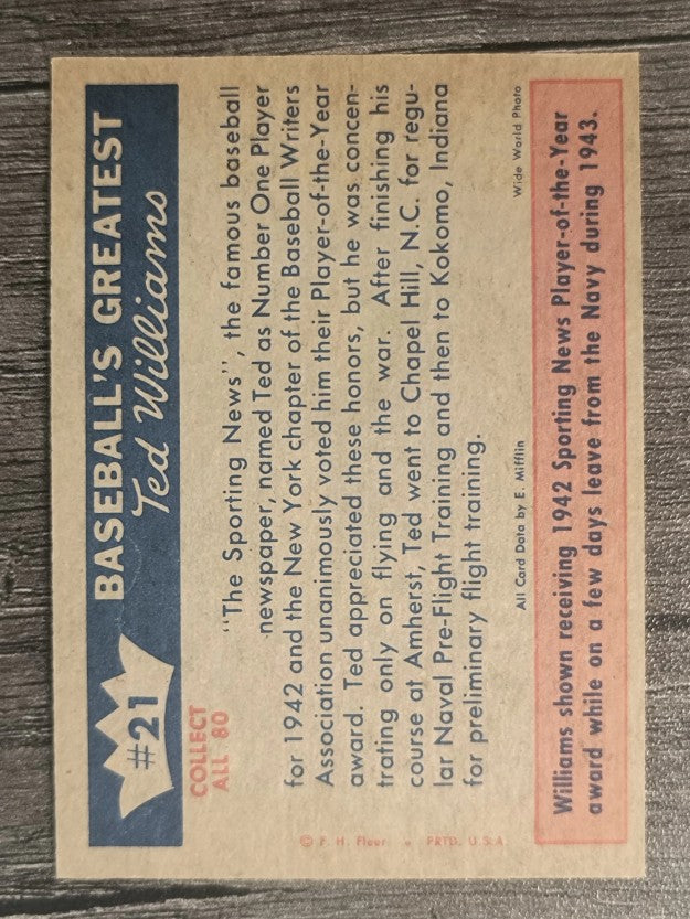 1959 Fleer Ted Williams #21 Honors for Williams (NM)