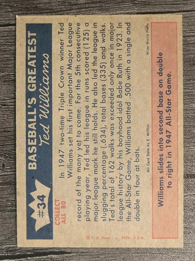 1959 Fleer Ted Williams #34 Runs Scored Record (EXMT)