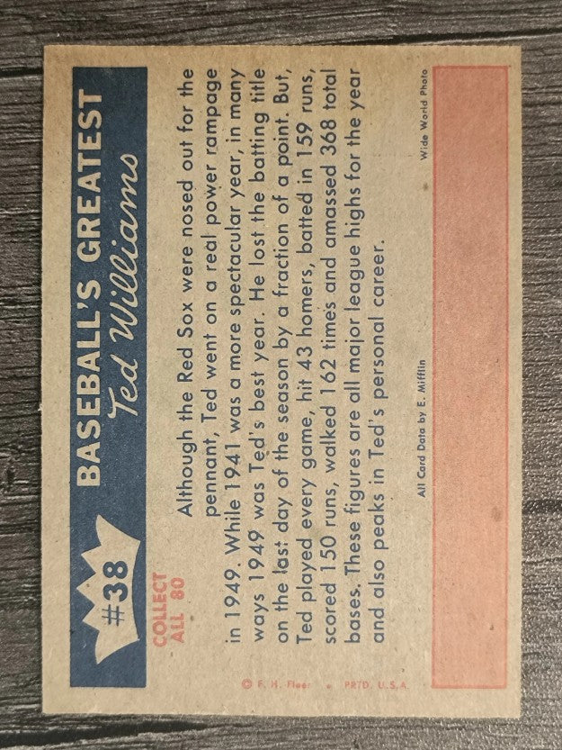 1959 Fleer Ted Williams #38 1949 Power Rampage (NMMT)