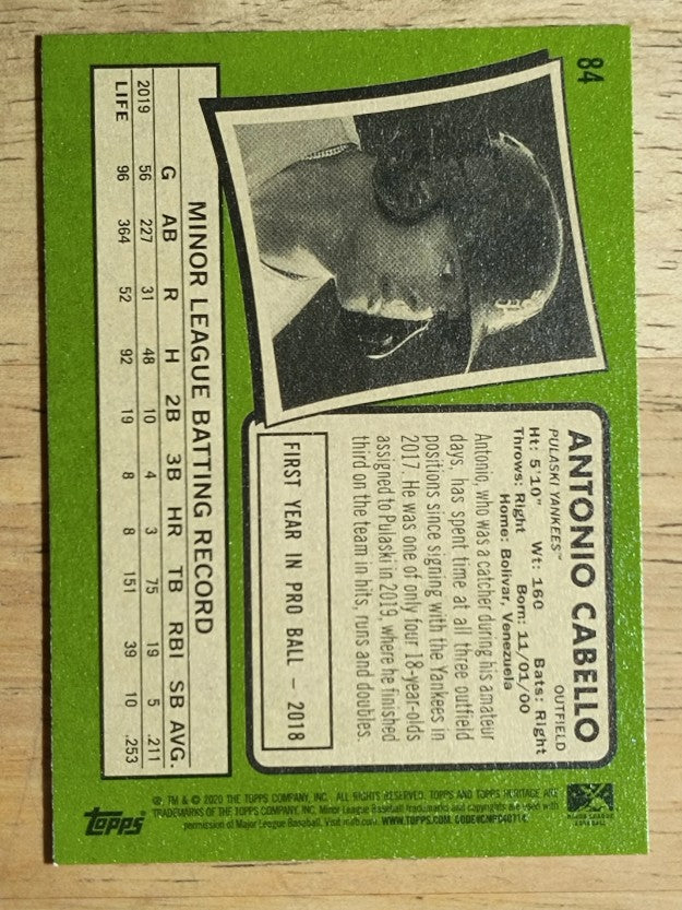2020 Topps Heritage Minors #84 Antonio Cabello