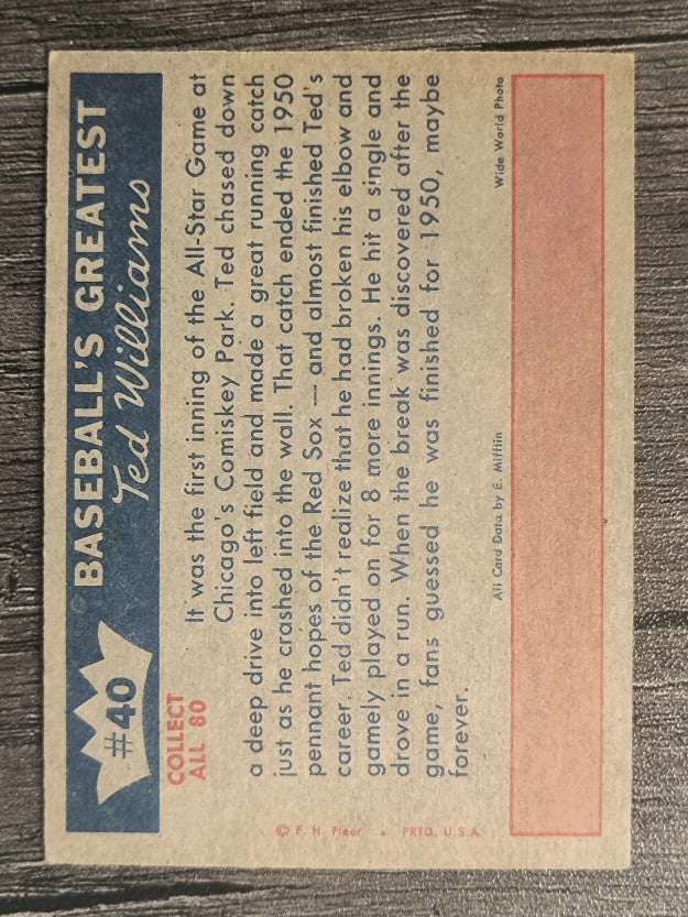 1959 Fleer Ted Williams #40 Ted Crashes into Wall (EXMT)