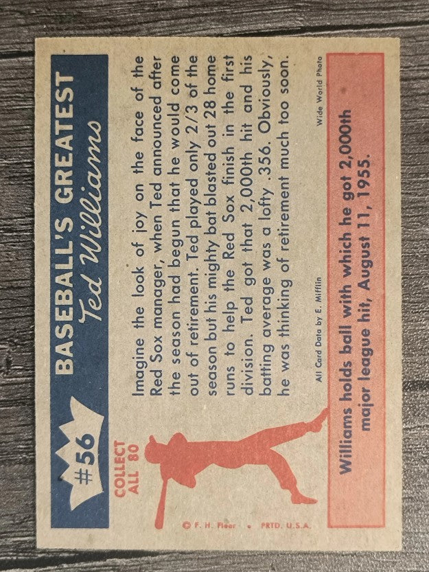1959 Fleer Ted Williams #56 2,000th Hit 8/11/55 (EXMT)