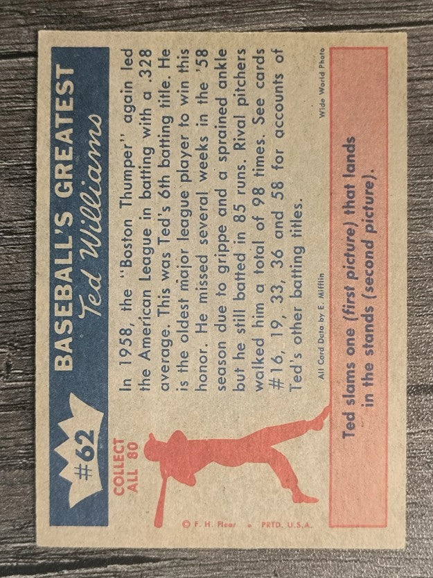 1959 Fleer Ted Williams #62 1958 Sixth Batting Title (EXMT)