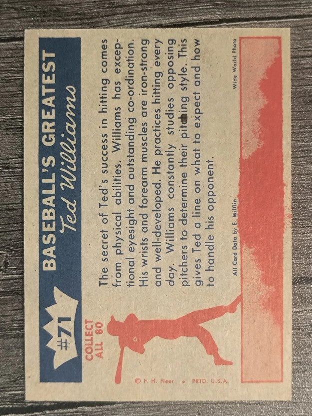 1959 Fleer Ted Williams #71 Hitting Fundamental 1 (VGEX)