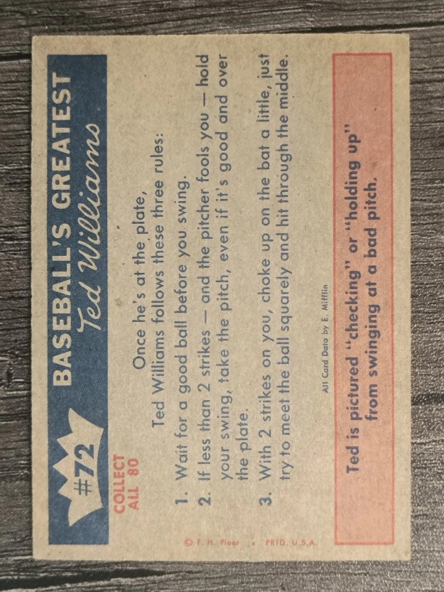 1959 Fleer Ted Williams #72 Hitting Fundamental 2 (EX)