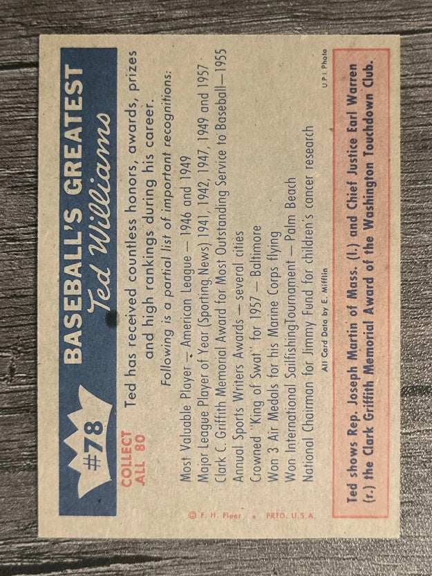 1959 Fleer Ted Williams #78 Honors for Williams (NM)