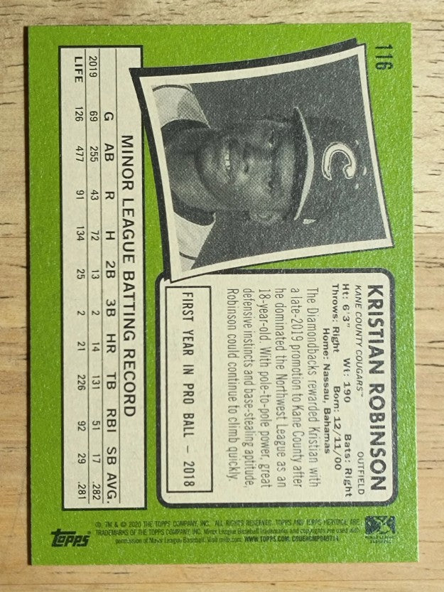 2020 Topps Heritage Minors #116 Kristian Robinson