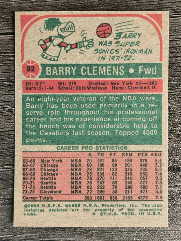 1973-74 Topps #92 Barry Clemens (EX)