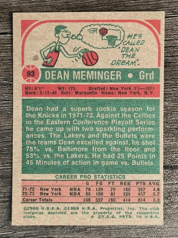 1973-74 Topps #93 Dean Meminger (EXMT)