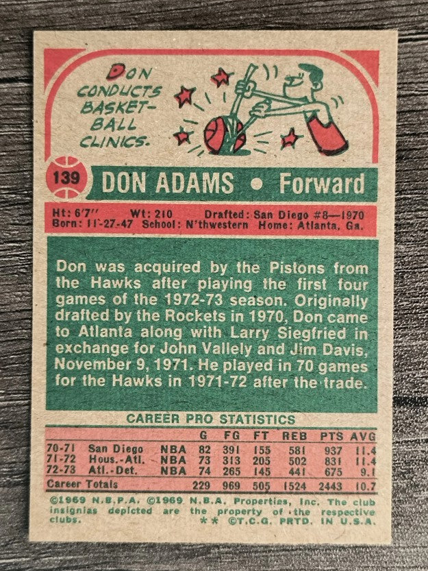 1973-74 Topps #139 Don Adams (NM)