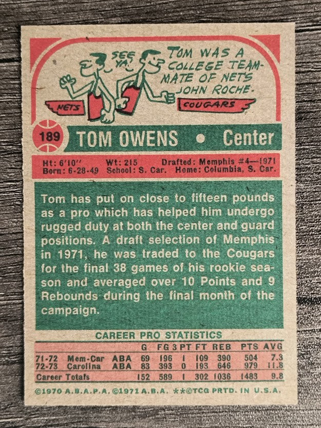 1973-74 Topps #189 Tom Owens (NM)