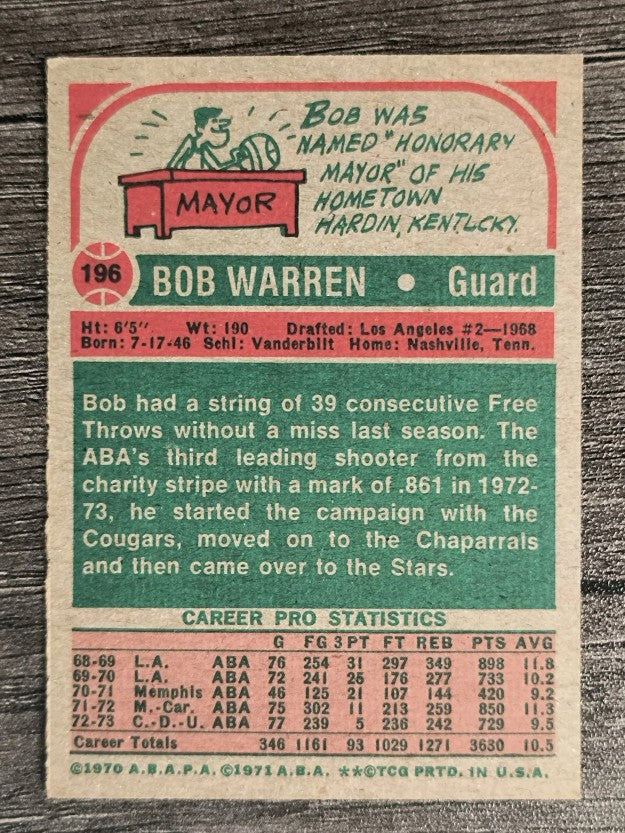 1973-74 Topps #196 Bob Warren (EXMT)
