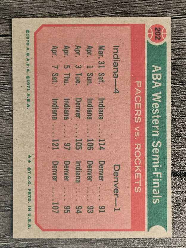 1973-74 Topps #202 ABA Western Semis/Pacers Oust Injured Rockets (EXMT)
