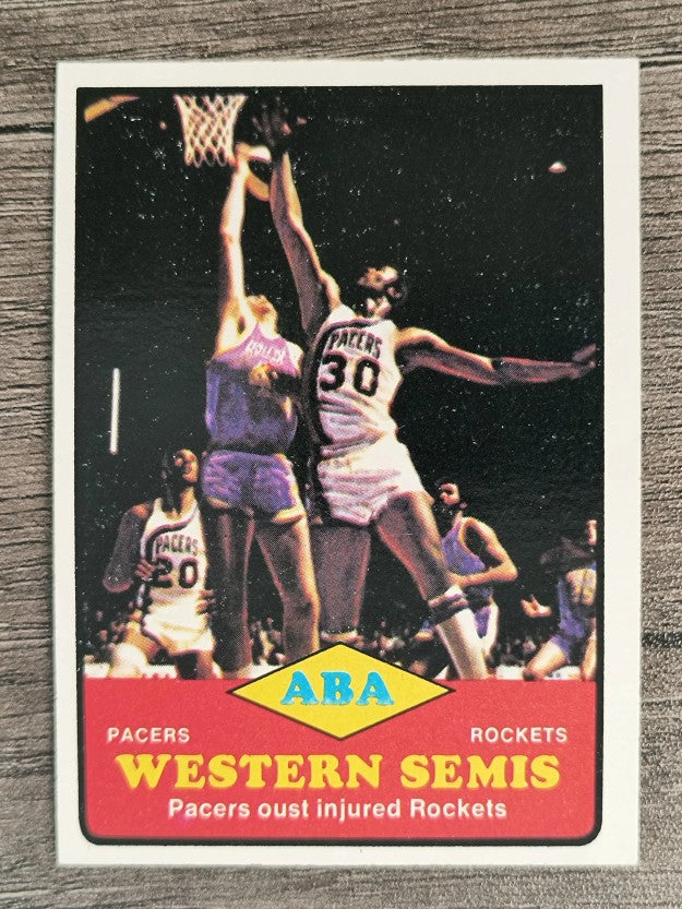 1973-74 Topps #202 ABA Western Semis/Pacers Oust Injured Rockets (EXMT)