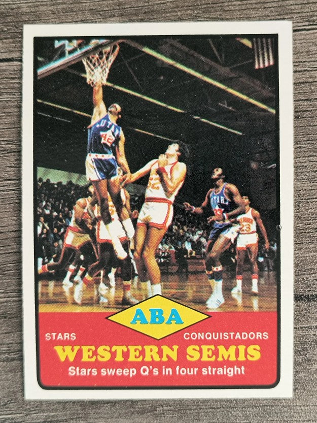 1973-74 Topps #203 ABA Western Semis/Stars sweep Q's in Four Straight (NMMT)