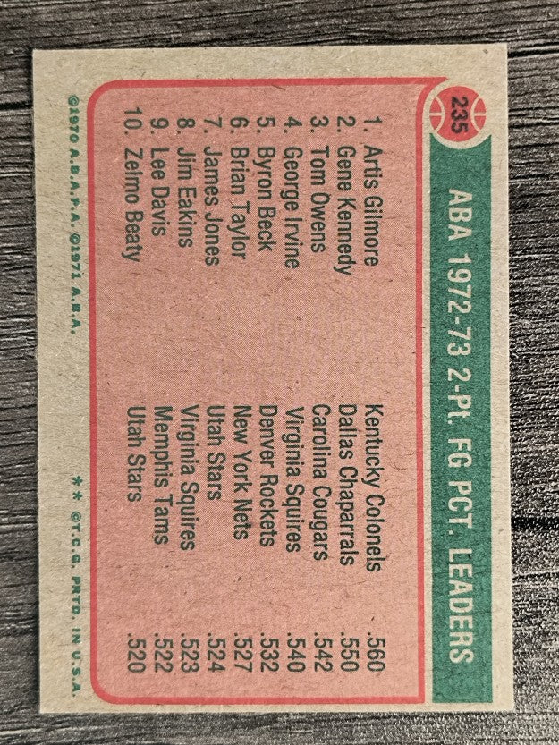 1973-74 Topps #235 Artis Gilmore/Gene Kennedy/Tom Owens LL (NM)
