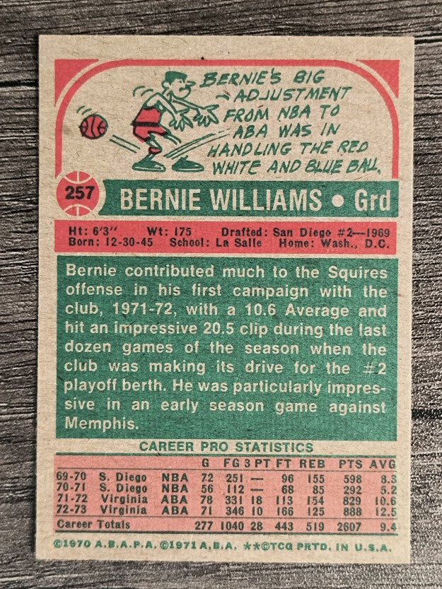 1973-74 Topps #257 Bernie Williams (NMMT)