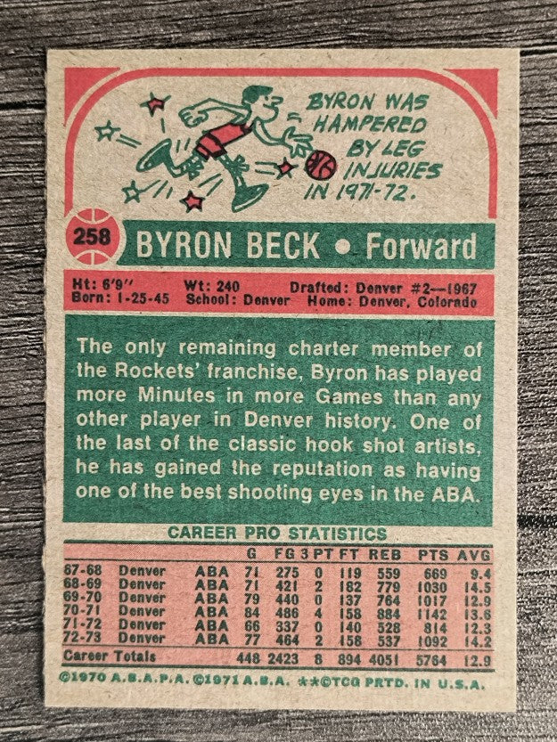 1973-74 Topps #258 Byron Beck (EXMT)