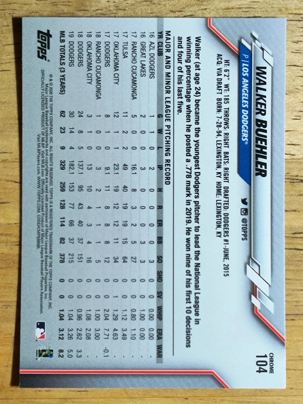 2020 Topps Chrome #104 Walker Buehler
