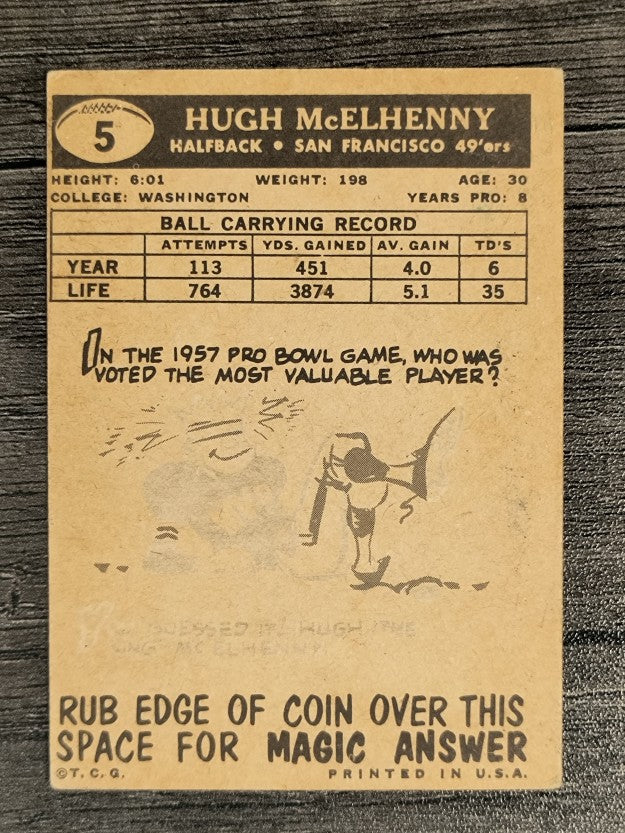 1959 Topps #5 Hugh McElhenny (VGEX)