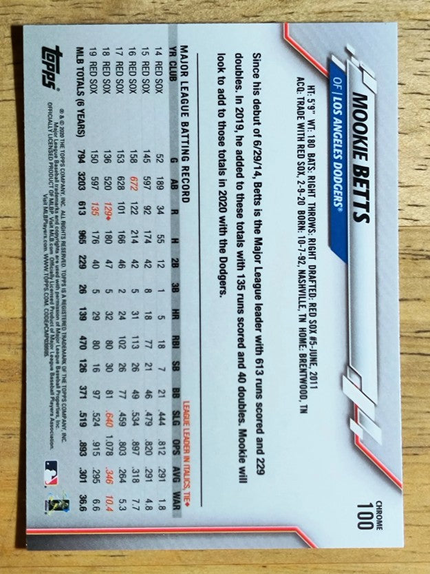 2020 Topps Chrome #100 Mookie Betts