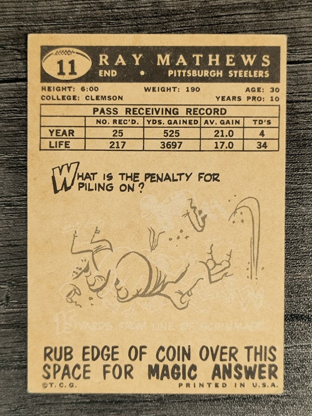 1959 Topps #11 Ray Mathews (EXMT)