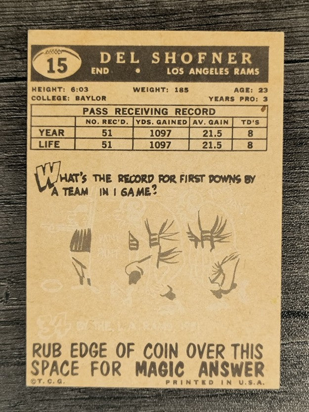 1959 Topps #15 Del Shofner RC (EXMT)