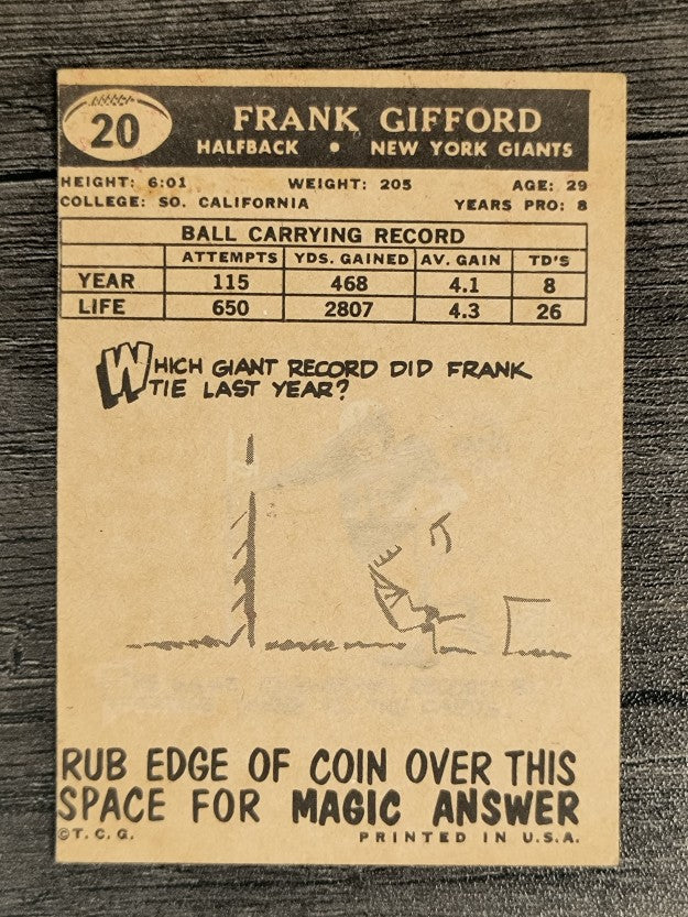 1959 Topps #20 Frank Gifford (VGEX)