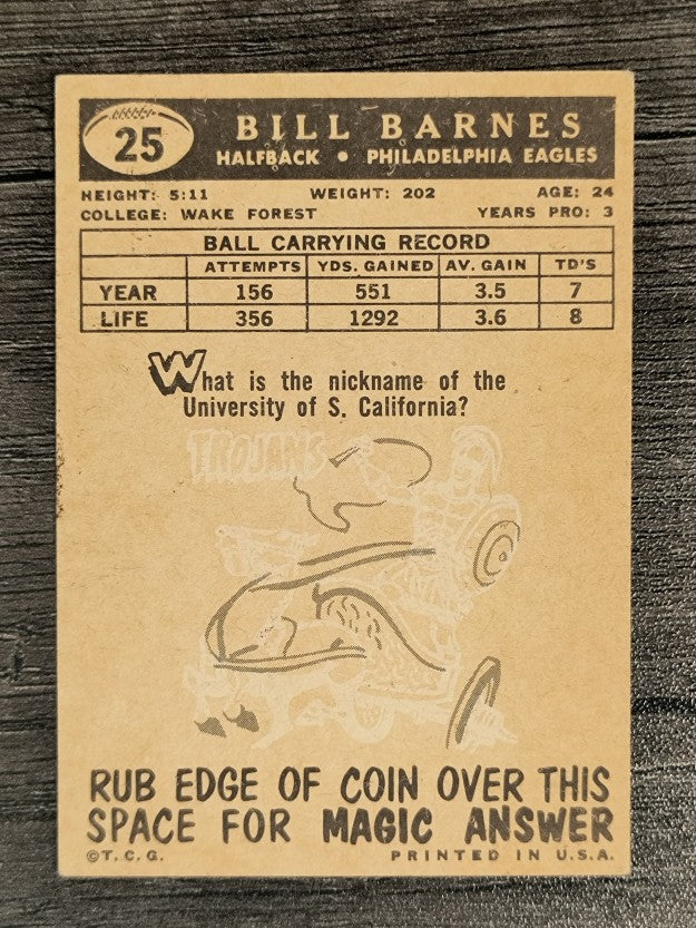 1959 Topps #25 Bill Barnes (VGEX)
