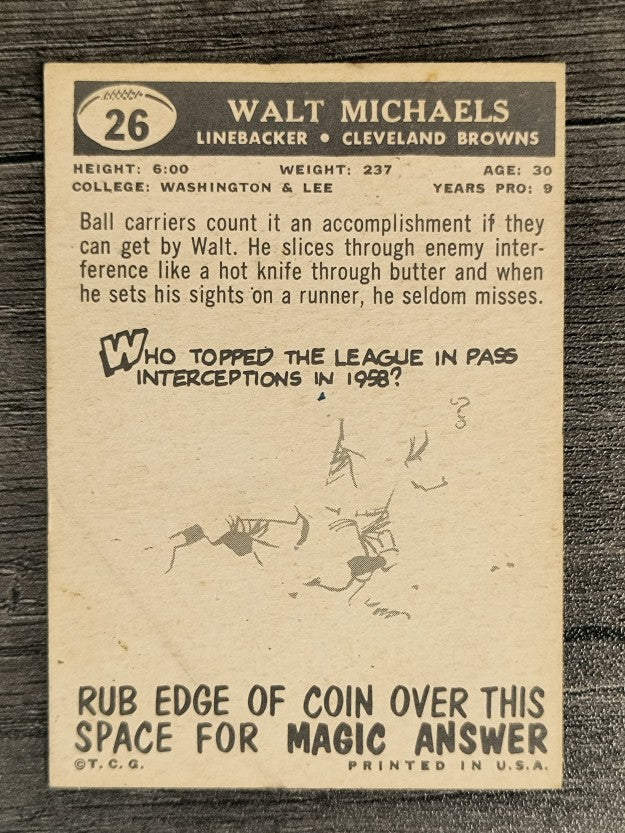 1959 Topps #26 Walt Michaels (VG)