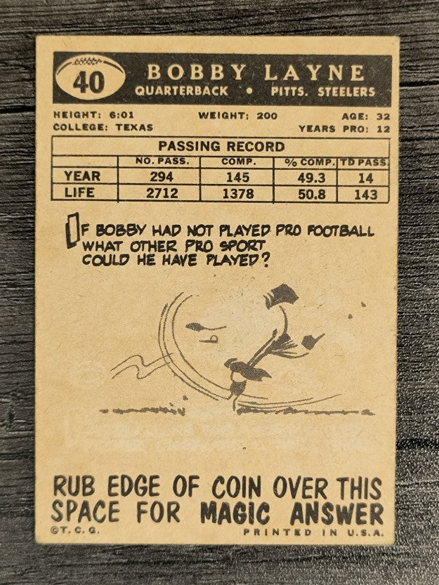 1959 Topps #40 Bobby Layne (VG)