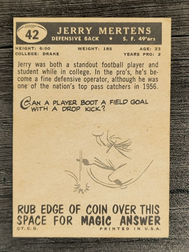 1959 Topps #42 Jerry Mertens RC (EX)