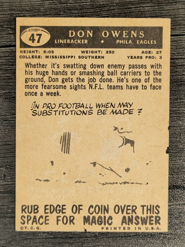 1959 Topps #47 Don Owens RC (VG)